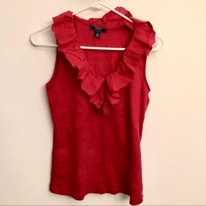 Preppy Chaps Ruffle Collar Riding Tank Top